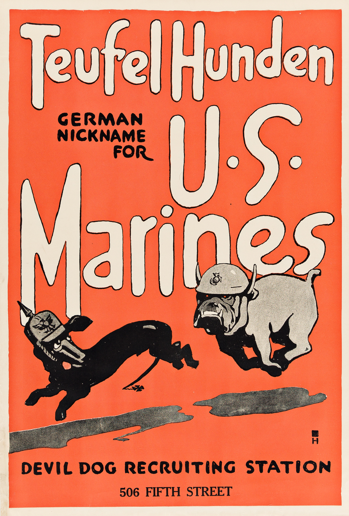H. (DATES UNKNOWN).  TEUFEL HUNDEN / GERMAN NICKNAME FOR U.S. MARINES. 1917. 28x19 inches, 71x48¼ cm.